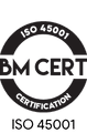 ISO 45001 Certification mark. Occupational health and safety management system certification logo.
