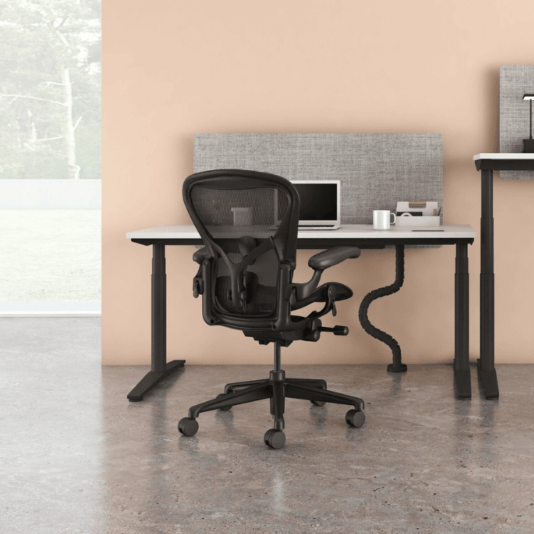Herman Miller Aeron Chair in Graphite, Size C. Ergonomic office chair with mesh back and adjustable arms.