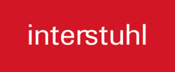 Interstuhl logo. Interstuhl office chairs and seating solutions in white text on a red background.