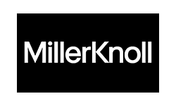 MillerKnoll logo. White text on a black rectangle. Represents a company specializing in modern furniture and design.