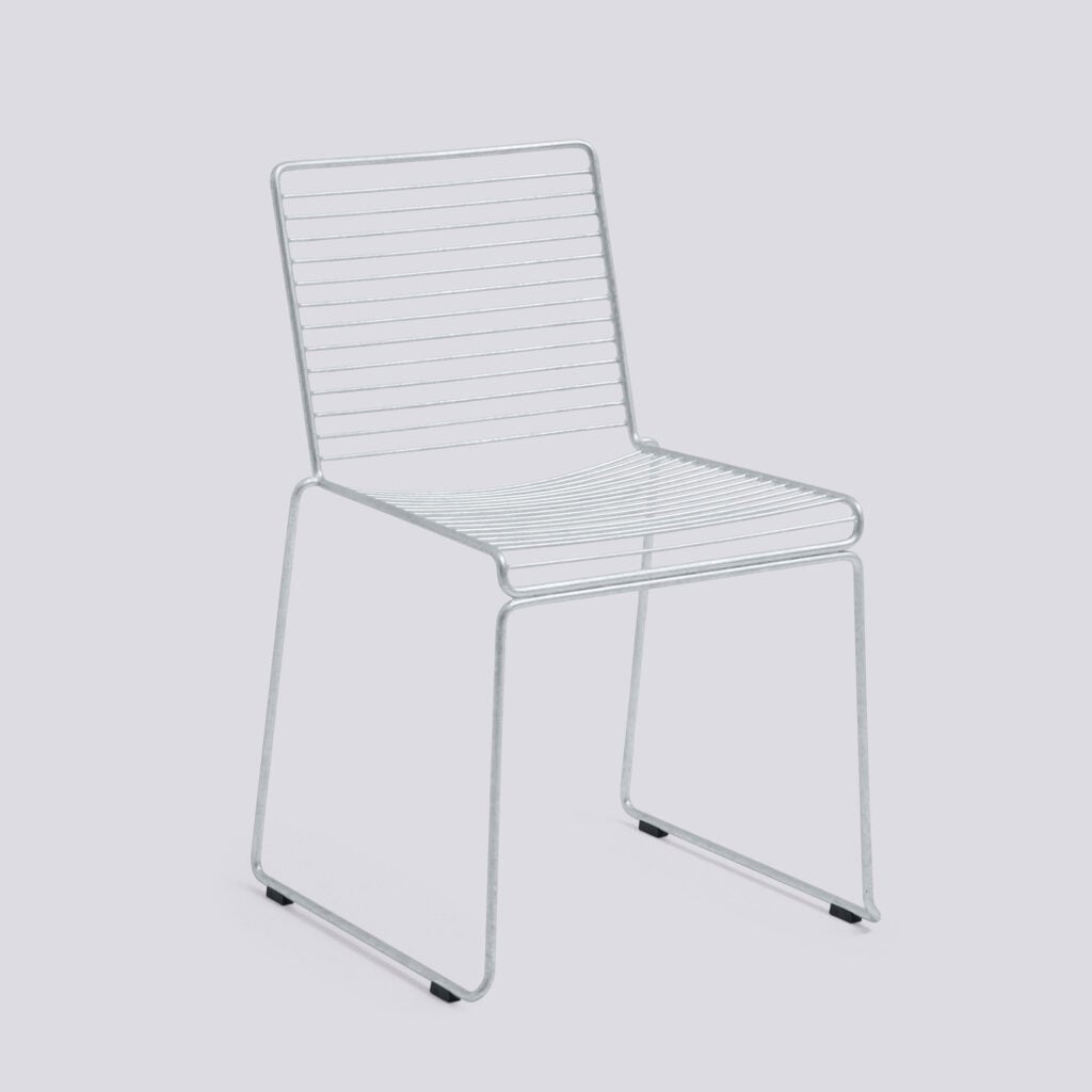 A transparent chair with thin horizontal lines across the back and seat, supported by a solid clear base.