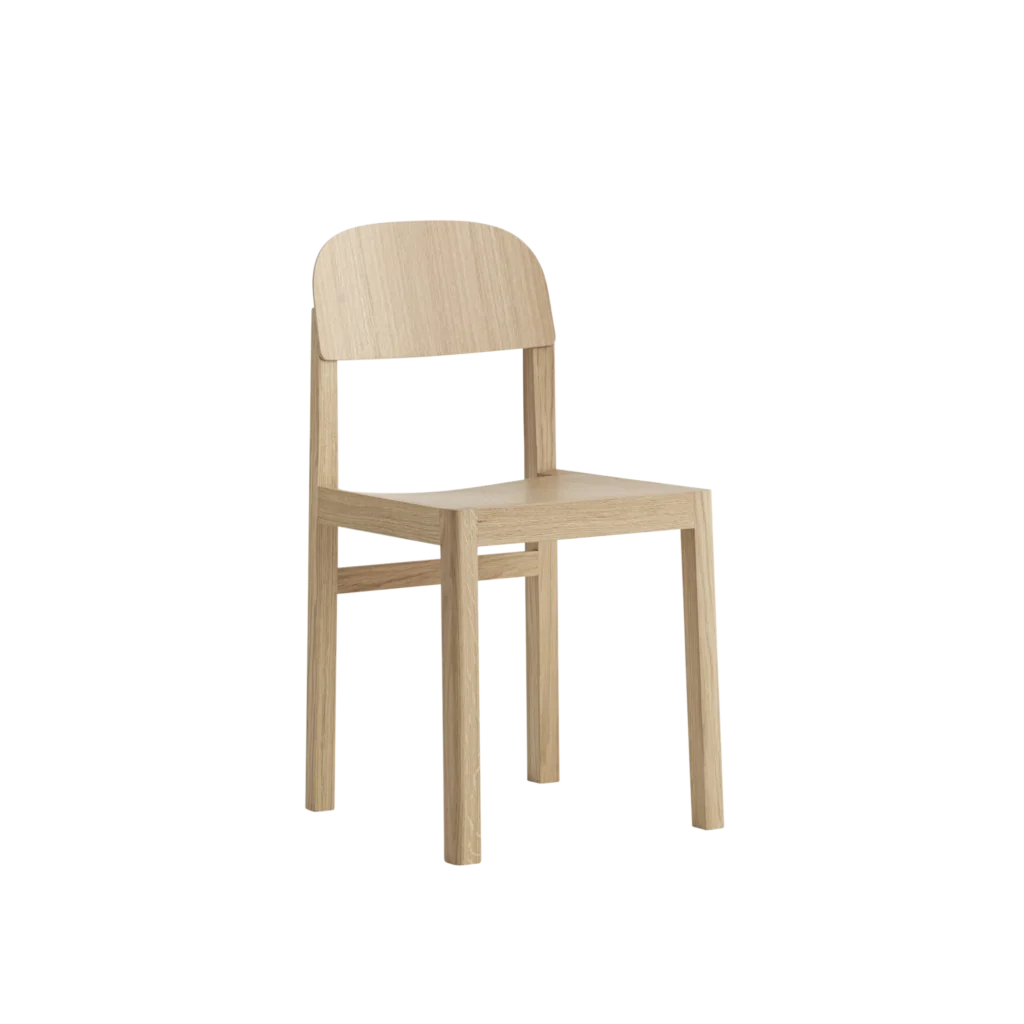 Light wood dining chair with a curved backrest and square legs.